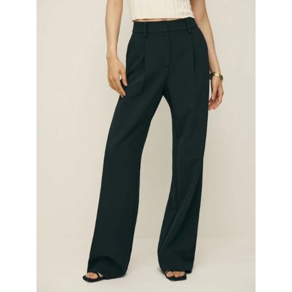 NEW Reformation Alex Mid Rise Pant Pleated Wide Leg Career Workwear Black Sze 10 - Picture 4 of 15